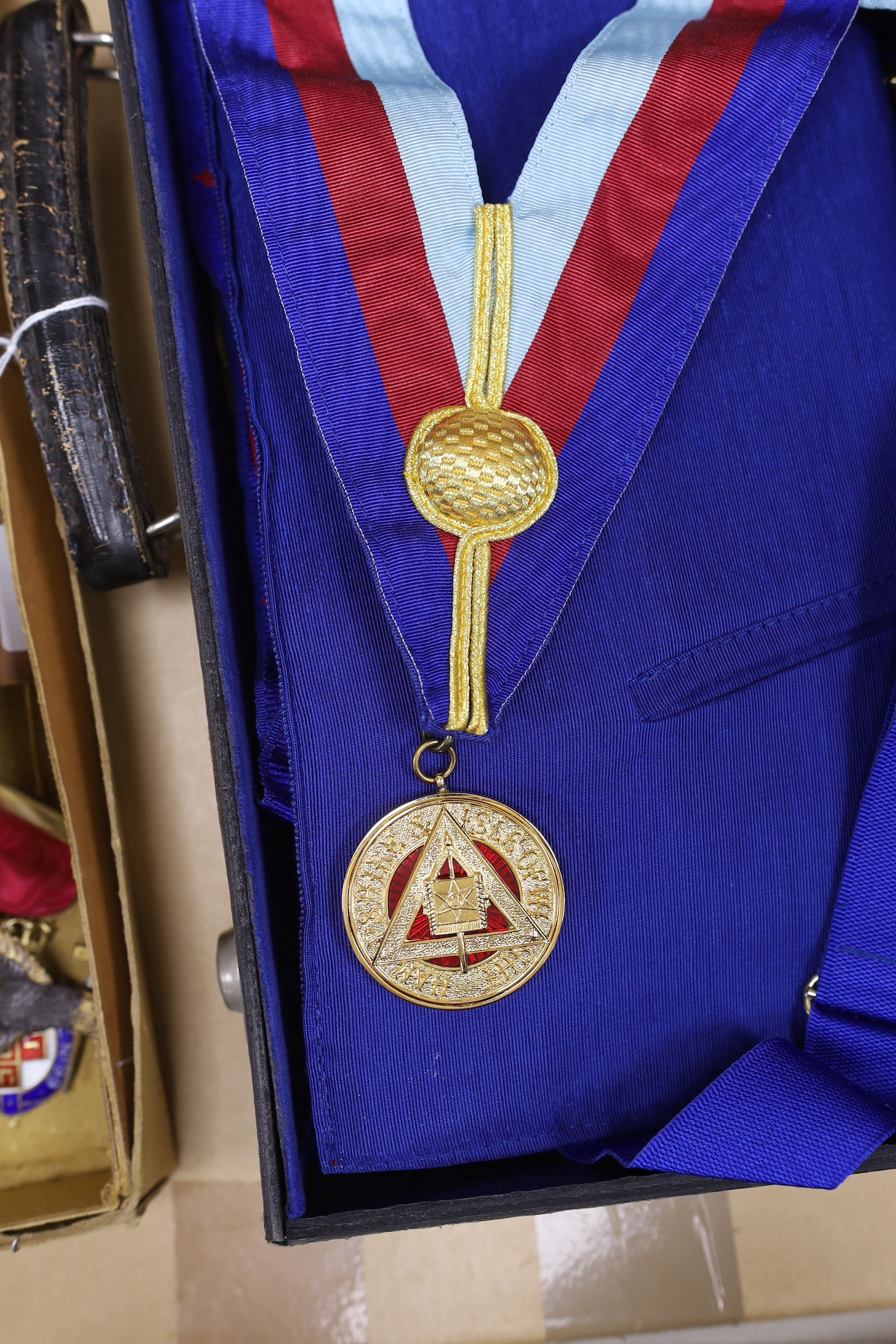 Three boxes of Masonic regalia